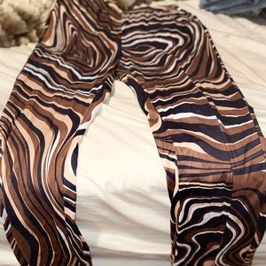 BROWN PATTERNED FLARE PANTS